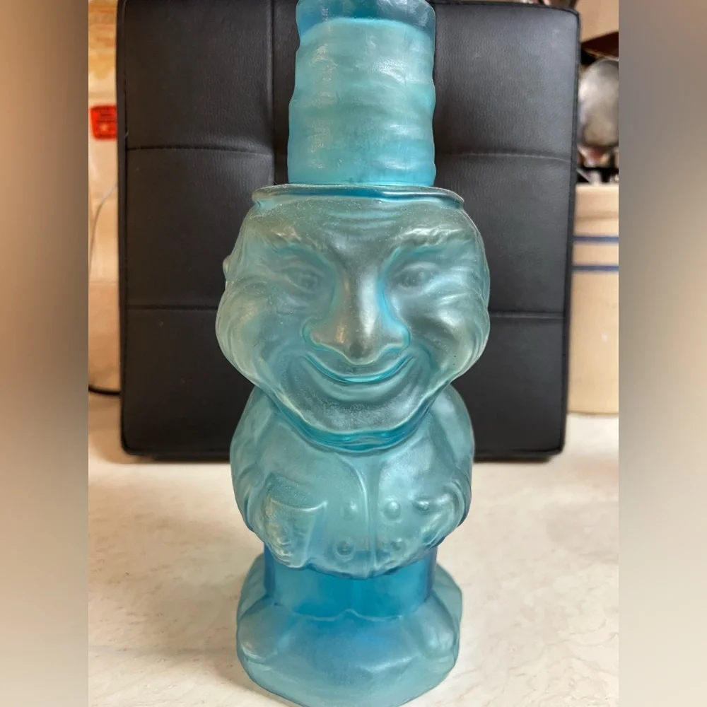 Vintage W.C. Fields Man Tumble Up Decanter in RARE Satin Blue